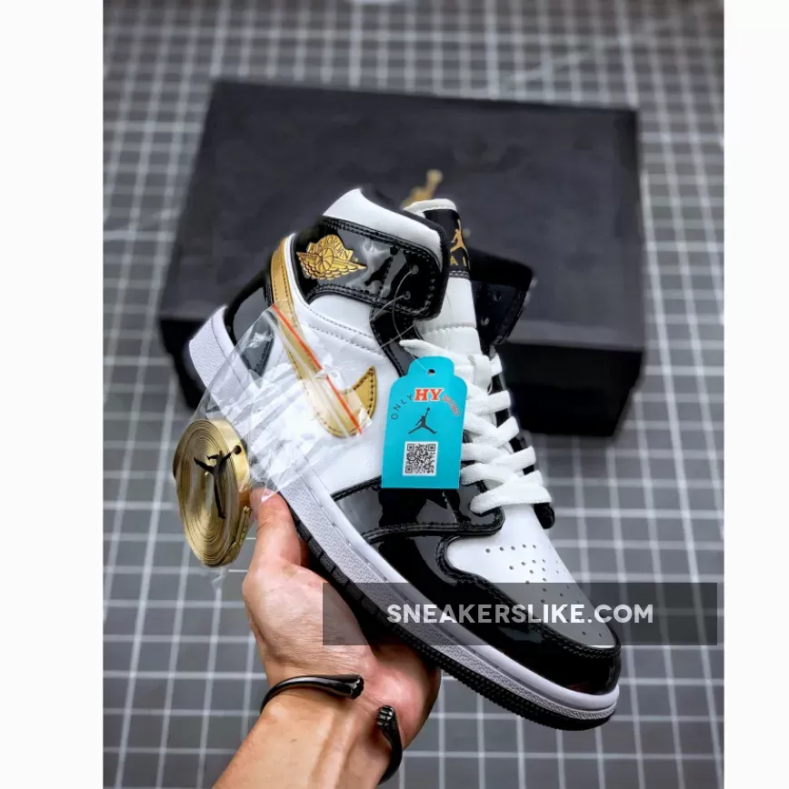 Air Jordan 1 Mid Patent Leather Black Gold - air jordan 1 black gold patent leather