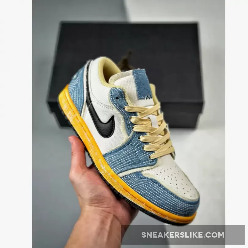 Jordan 1 Sashiko - Air Jordan 1 Low 'Sashiko' Ashen Slate/Black-Pale Ivory-Sesame FN7670-493