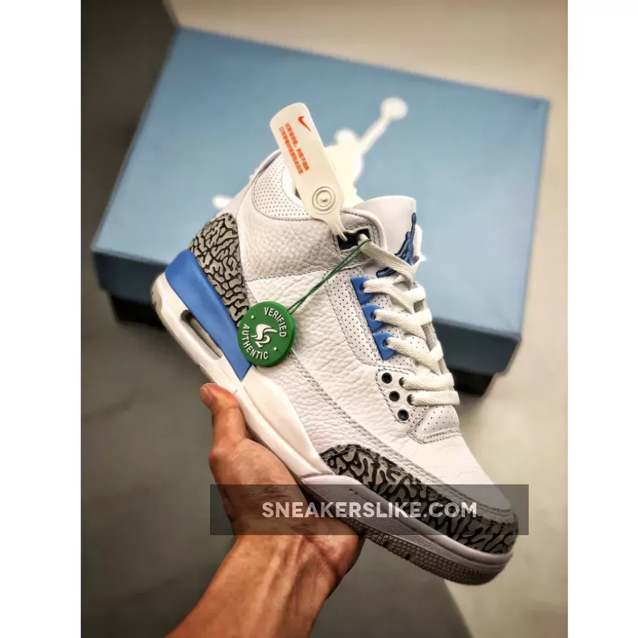 Air Jordan 3 'UNC' White/Valor Blue-Tech Grey CT8532-104 carolina jordan shoes