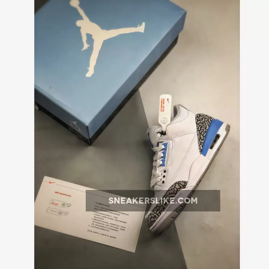 Air Jordan 3 'UNC' White/Valor Blue-Tech Grey CT8532-104 carolina jordan shoes