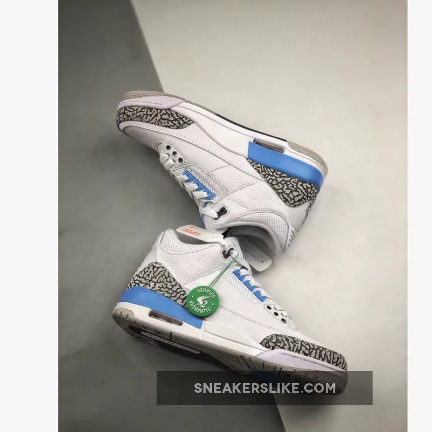 Air Jordan 3 'UNC' White/Valor Blue-Tech Grey CT8532-104 carolina jordan shoes