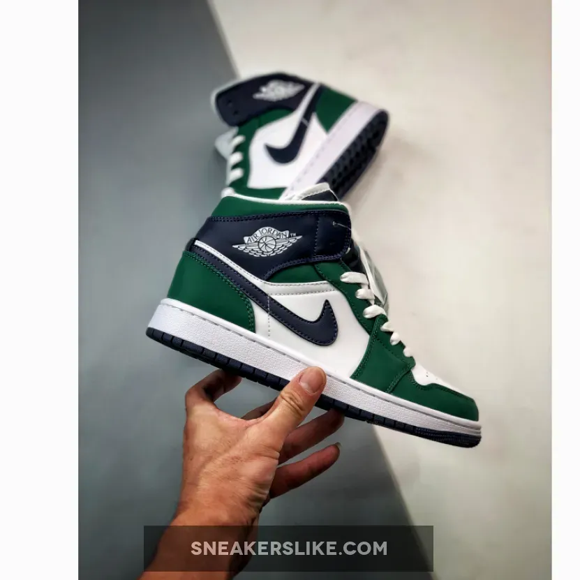 Air Jordan 1 Mid 'Seahawks' Noble Green/Midnight Navy-White / aj 1 noble green