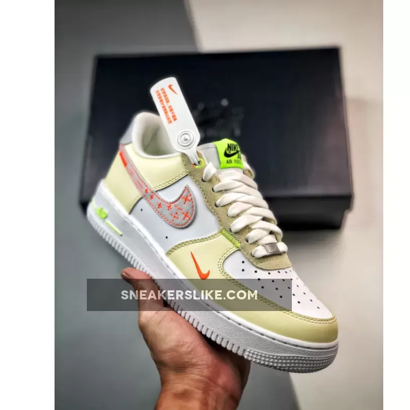 Nike Air Force 1 Low 'Just Stitch It' White Tan Neon FB1852-111 #stitch air force