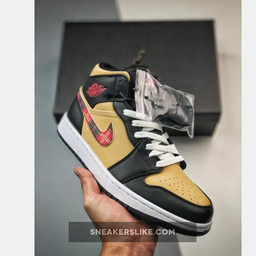 Air Jordan 1 Mid 'Tartan Swoosh' Black Red jordan tartan swoosh