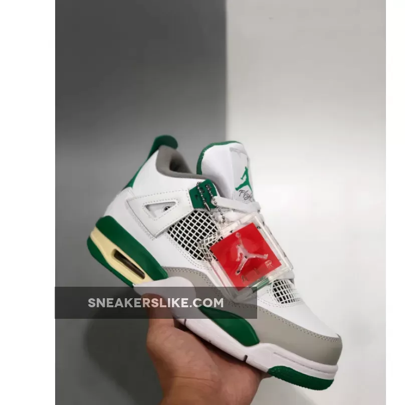 Air Jordan 4 White/Pine Green-Neutral Grey-Muslin - jordan 4 white and green