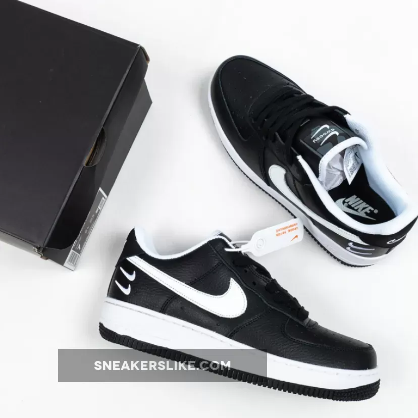Nike Air Force 1 Low Black/White With Double Mini Swooshes - double nike swoosh shoes