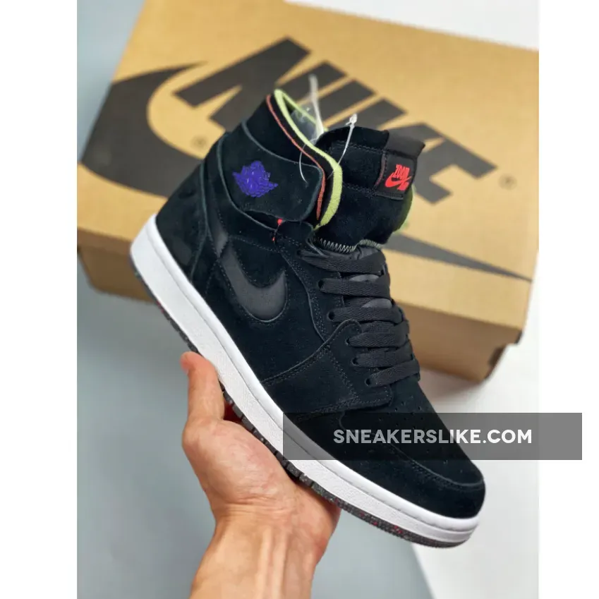 Air Jordan 1 High Zoom Comfort Black/Court Purple-Hot Punch-Green Glow / jordan 1 zoom purple