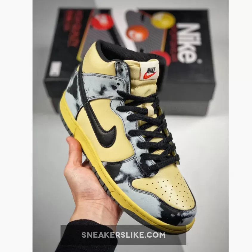 Nike Dunk High 1985 "Black Acid Wash" Lemon Drop/Black-Saturn Gold