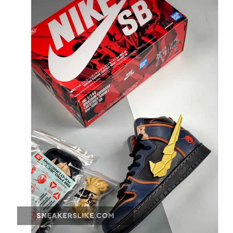 Gundam x Nike SB Dunk High 'Banshee' Thunder Blue/Metallic Gold / nike 02