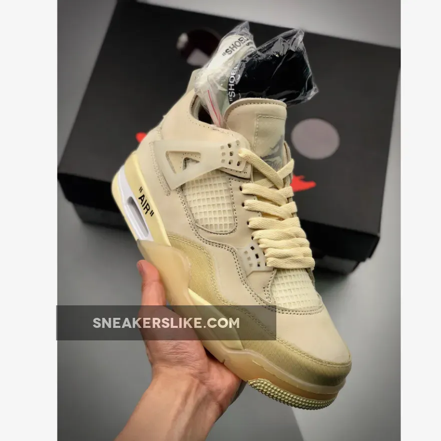 Air Jordan 4 Retro Off-White 'Sail' Unisex Sail/Muslin-White-Black Basektball CV9388-100 #off-white x air jordan 4 sp