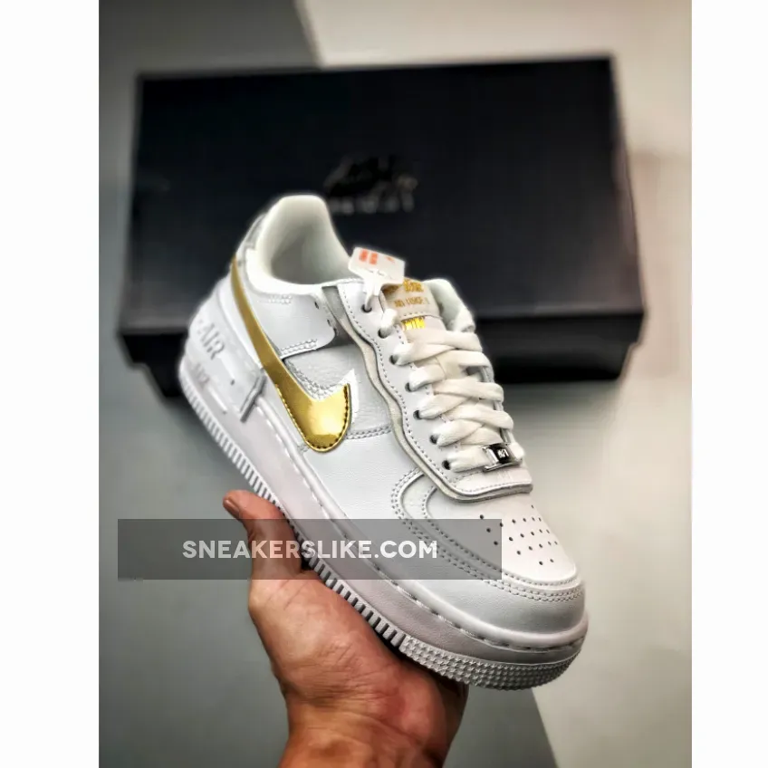Nike Air Force 1 Shadow White Metallic Gold WMNS DM3064-100 Women's Air Force 1 '07 White/obsidian