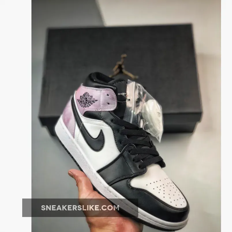 Kids Air Jordan 1 Mid Tie Dye DM1200-001 Black And Coral Jordan 1