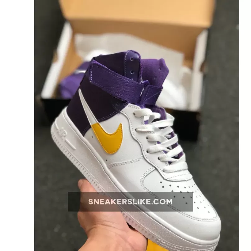 Nike Air Force 1 High 'NBA Lakers' White Yellow Purple / nike air force 1 '07 lv8 high nba lakers