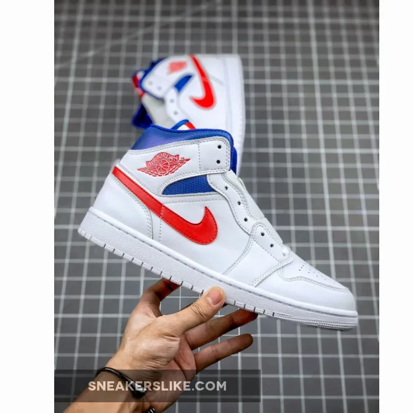 Air Jordan 1 Mid 'Patriotic' White Blue Red BQ6472-164 Air Jordan Mid University Red