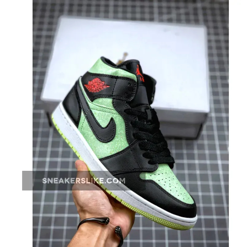 Air Jordan 1 Mid SE Black/Chile Red-Barely Volt #jordan 1 mid se chili red