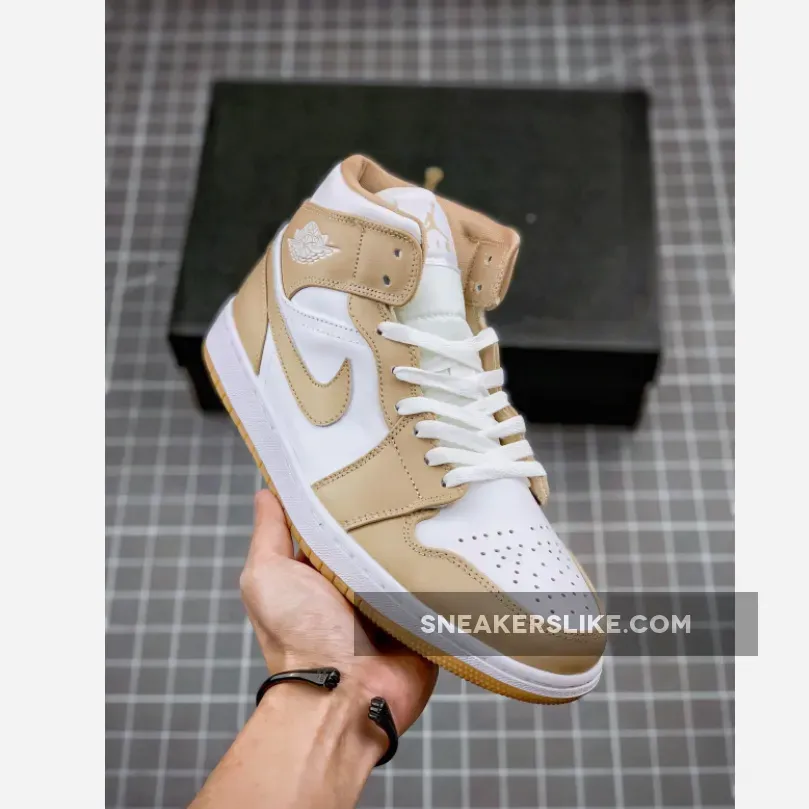 Air Jordan 1 Mid Hemp/Gum Yellow-White / jordan ones tan gum