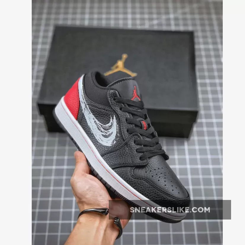 Air Jordan 1 Low 'Brushstroke Swoosh – Black Red' DA4659-001 #brush stroke jordan 1 low