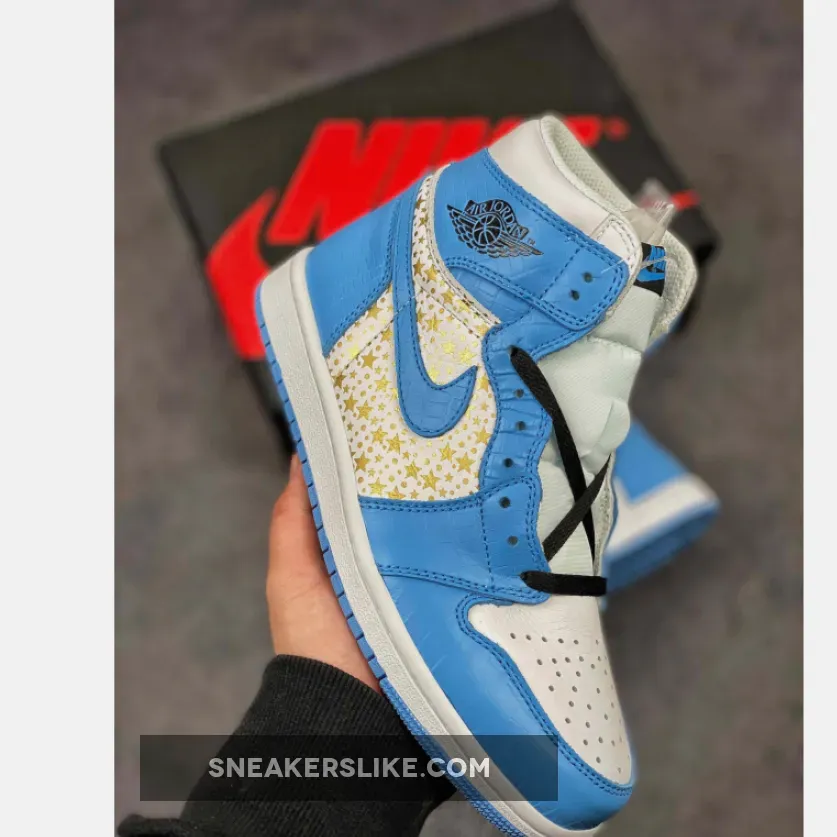 Supreme x Air Jordan 1 High Stars University Blue #nike blue jordans