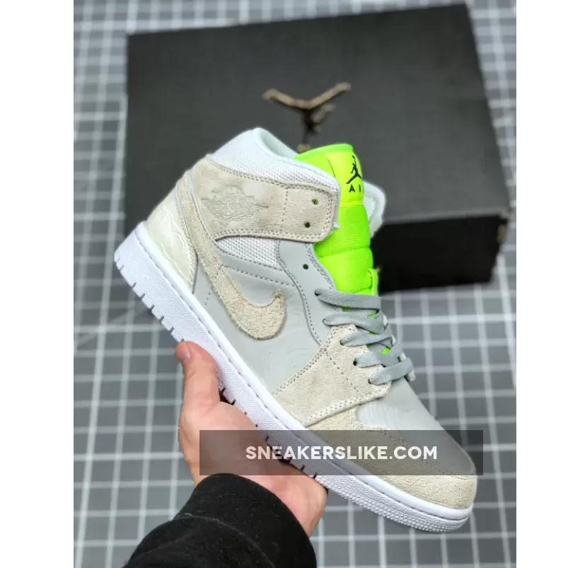 Wmns Air Jordan 1 Mid 'Ghost Green' AJ1 Vast Grey White / jordan 1 vast grey