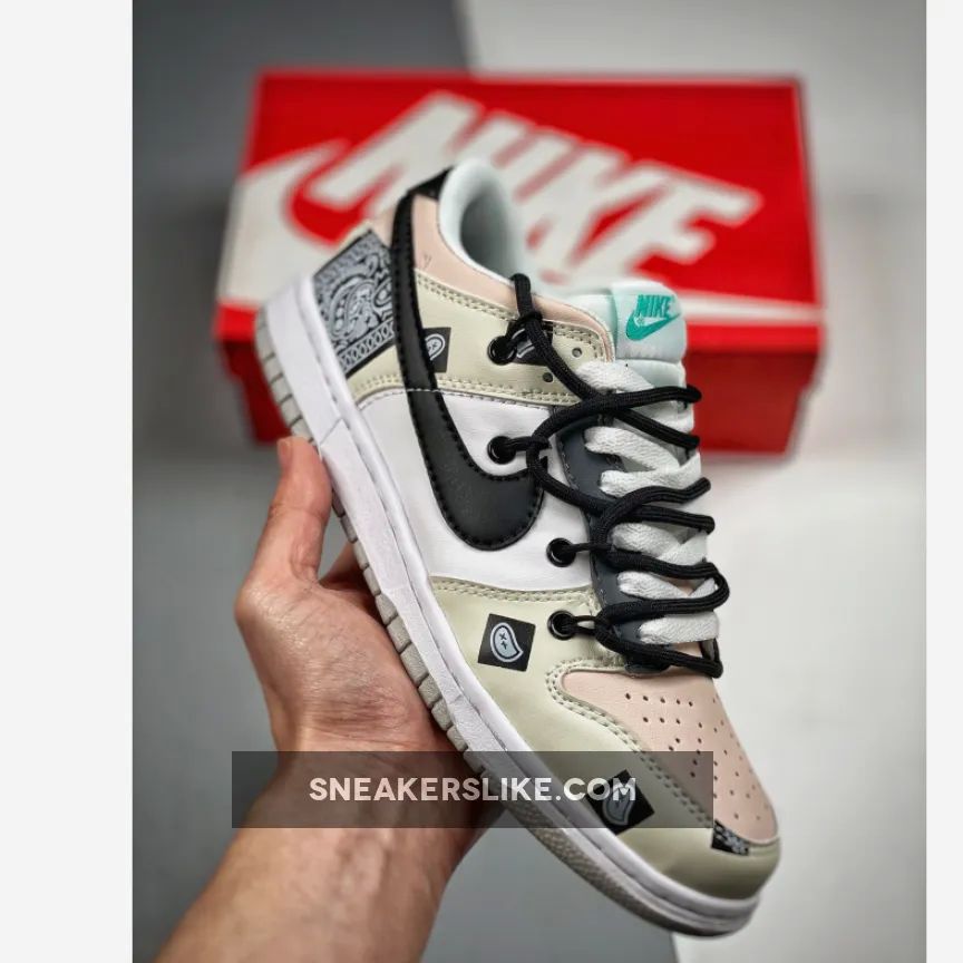 Custom Nike Dunk Low Retro Beige White Black 'beige dunks'