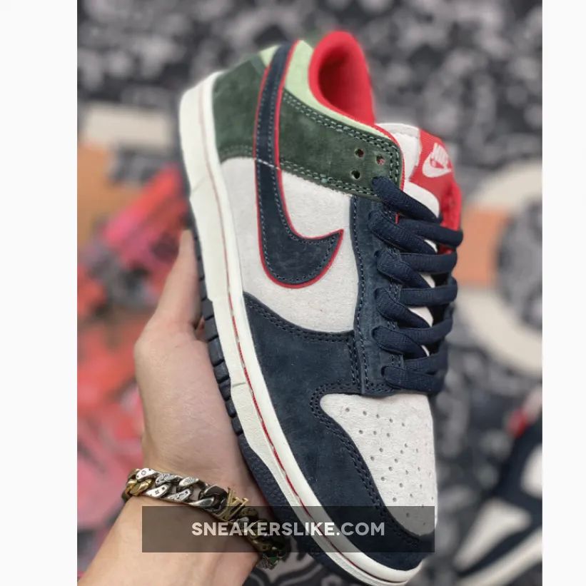 Nike Dunk Low Navy Green Red 'dunk navy blue'