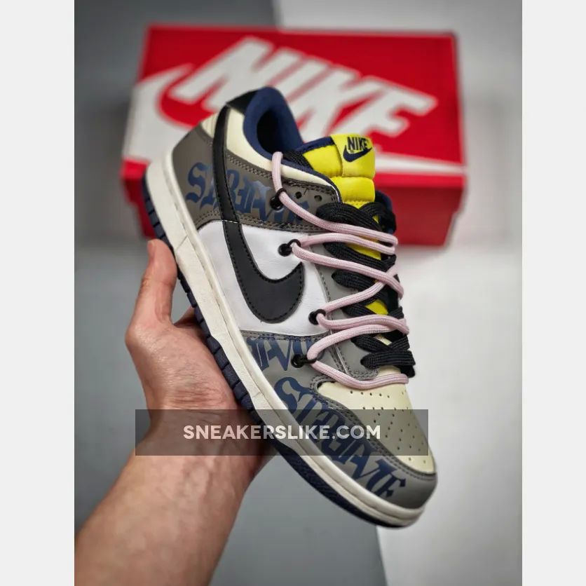 Custom Nike Dunk Low Retro Mocha White Yellow Navy 'navy blue and white dunks low'