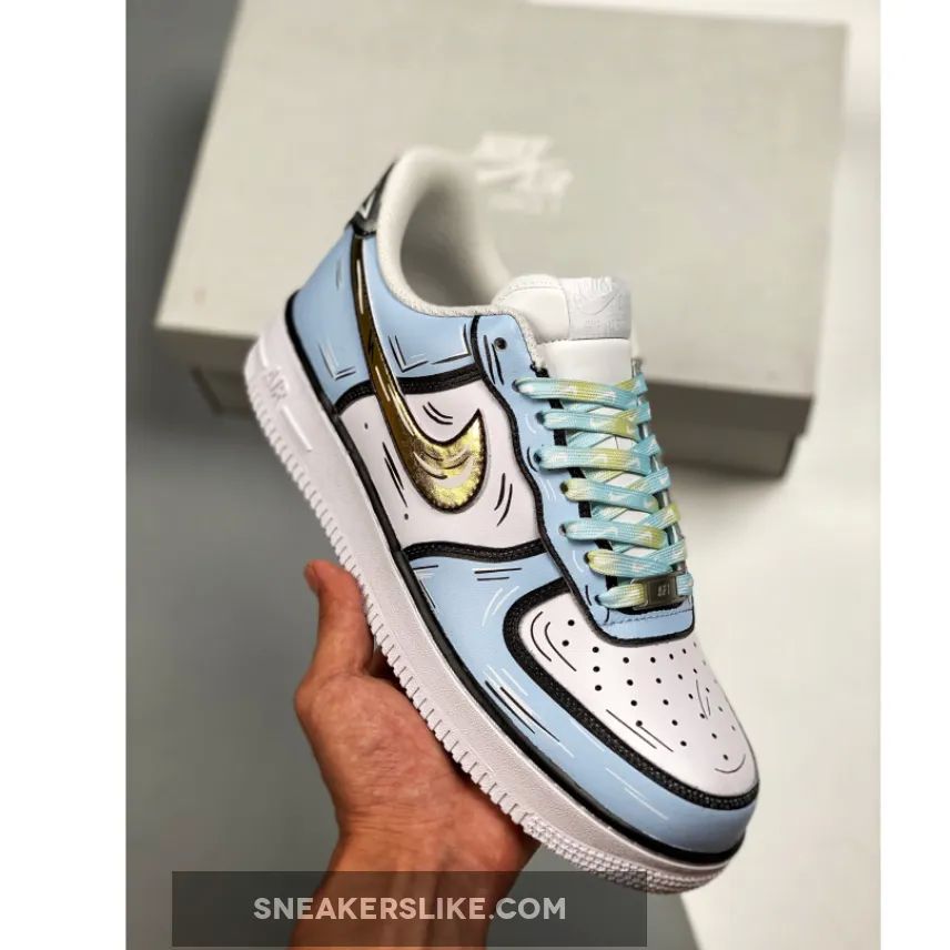 Custom Nike Air Force 1 Blue White Gold Black 'black and blue air force 1 custom'