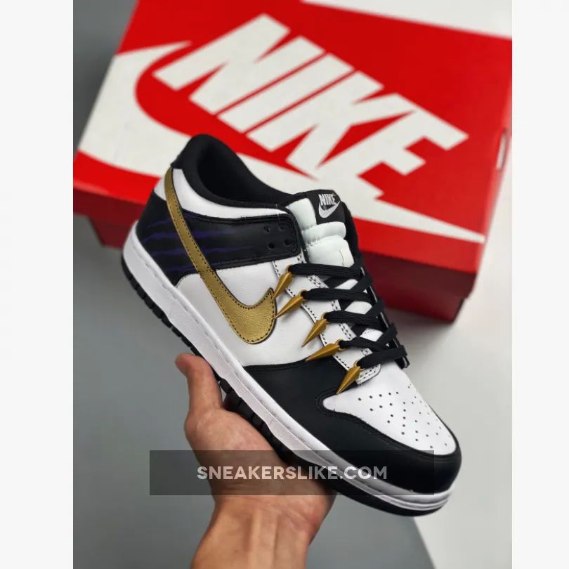Nike Dunk Low White Black With Gold Logo Online