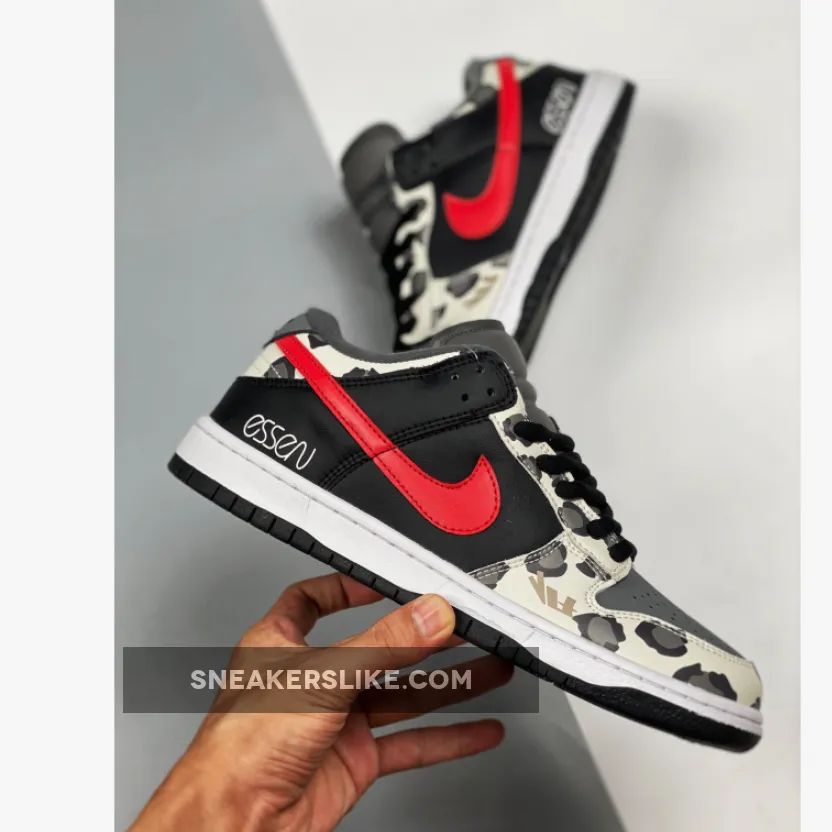 Nike SB Dunk Low ‘Camo’ Black Grey Red White 'nike sb camouflage shoes'