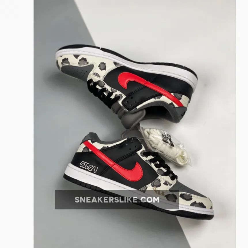 Nike SB Dunk Low ‘Camo’ Black Grey Red White 'nike sb camouflage shoes'