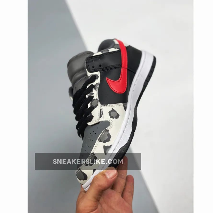 Nike SB Dunk Low ‘Camo’ Black Grey Red White 'nike sb camouflage shoes'