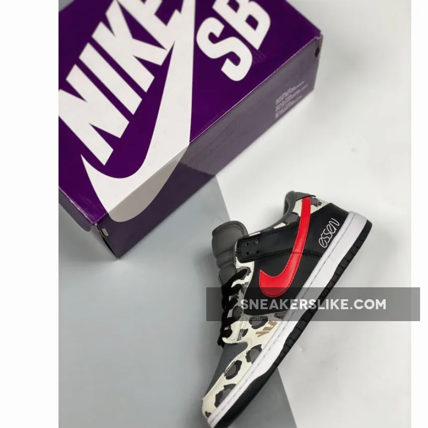 Nike SB Dunk Low ‘Camo’ Black Grey Red White 'nike sb camouflage shoes'
