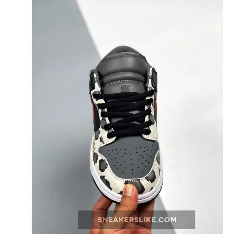 Nike SB Dunk Low ‘Camo’ Black Grey Red White 'nike sb camouflage shoes'