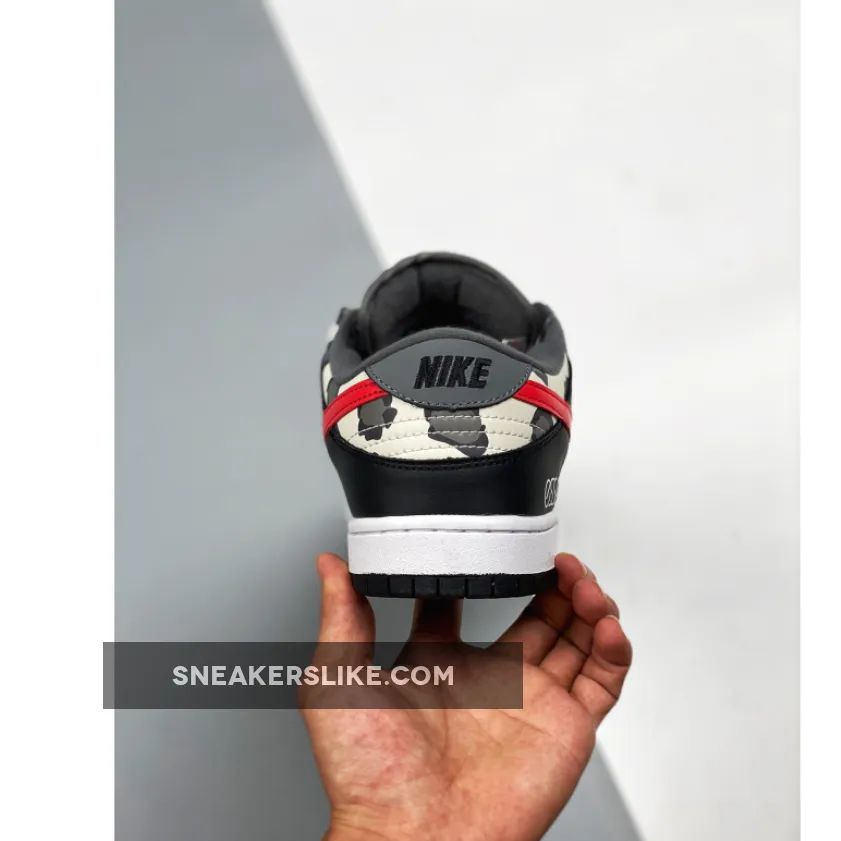 Nike SB Dunk Low ‘Camo’ Black Grey Red White 'nike sb camouflage shoes'