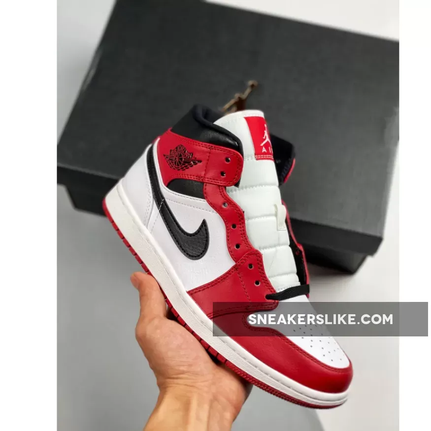 Air Jordan 1 Mid 'Chicago' White/Gym Red-Black 554724-173/554725-173 Brand New