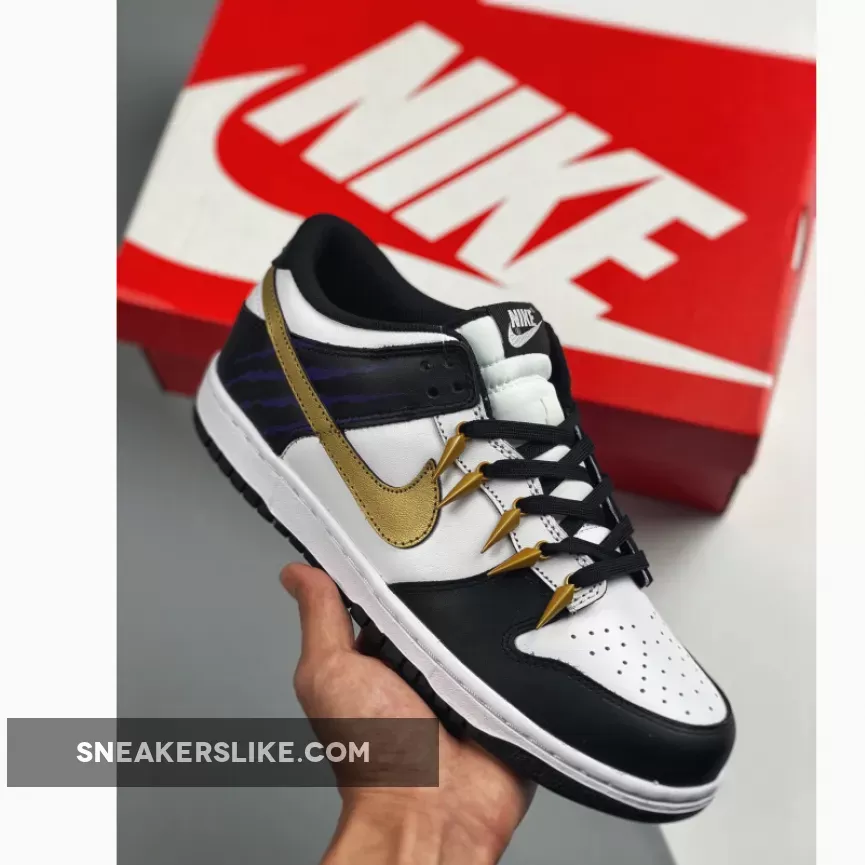 Nike Dunk Low White Black With Gold Logo #nike dunk black and gold