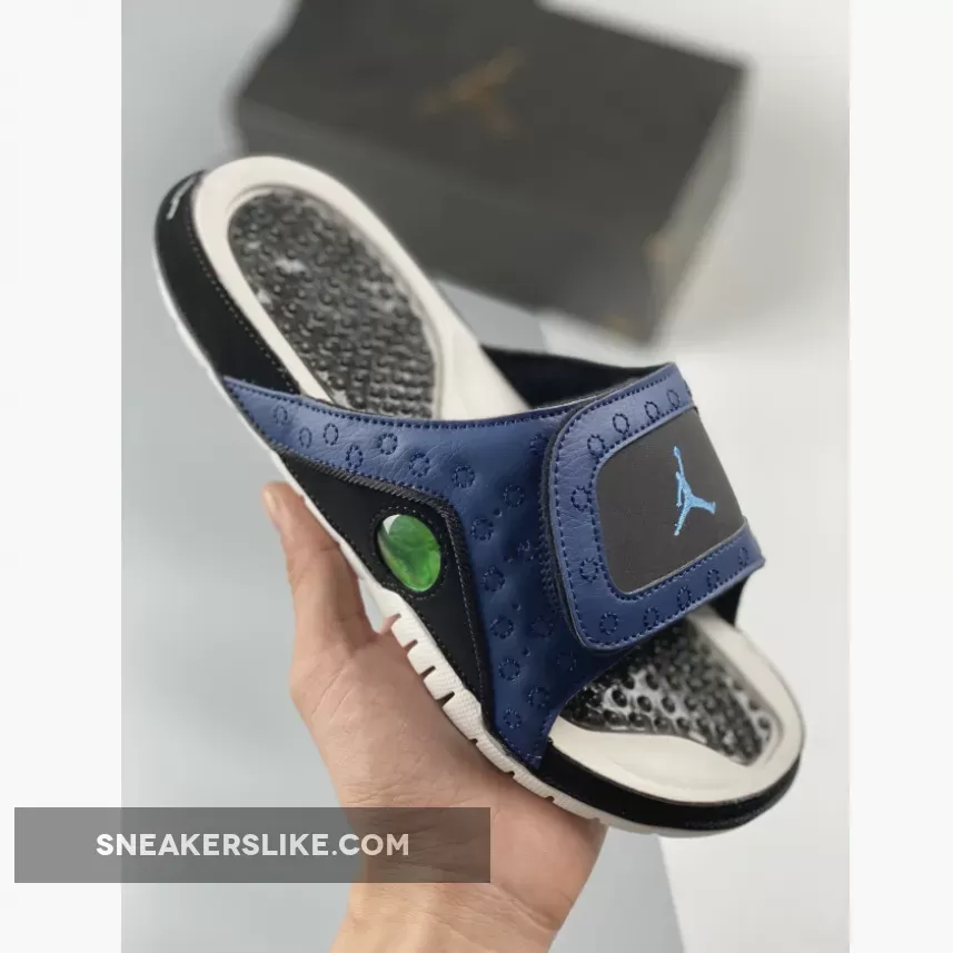 jordan hydro 13 slide midnight bavy black 684915-400 jordan 13 midnight