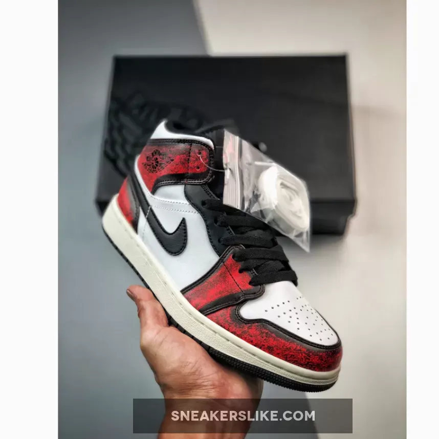 Air Jordan 1 Mid 'Wear Away' Black/Infrared 23-White-Sail - air jordan 1 infrared