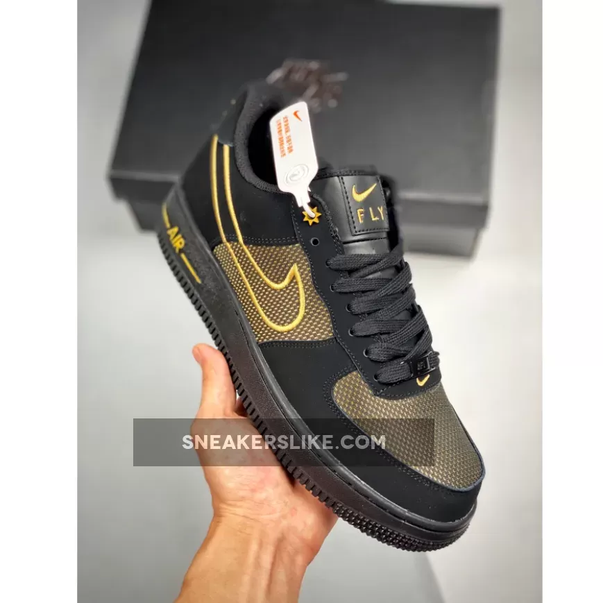 Nike Air Force 1 Low 'Legendary' Black/Gum Light Brown-Metallic Gold #black and gold air forces