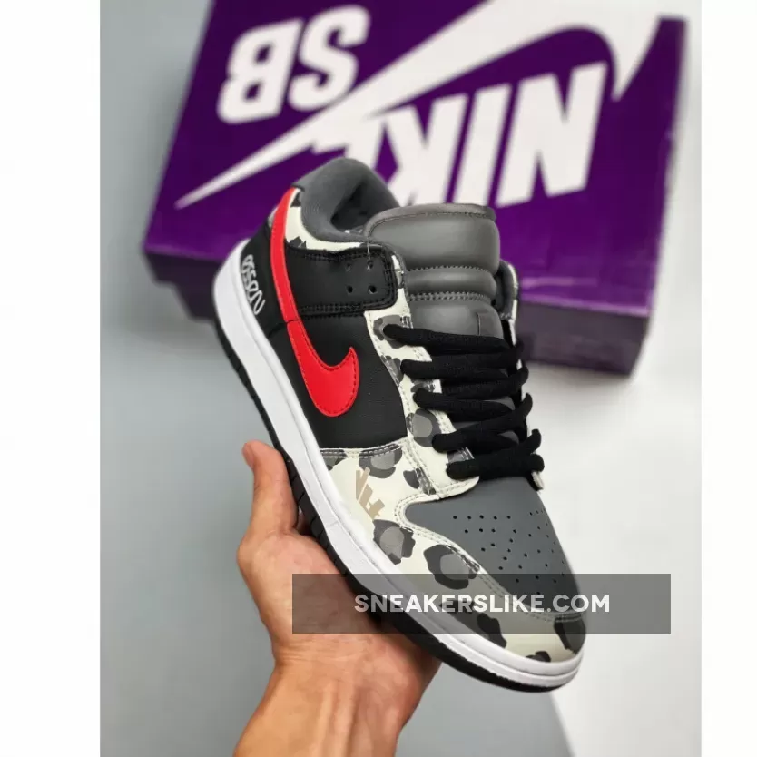 Nike SB Dunk Low 'Camo' Black Grey Red White / nike sb camouflage shoes