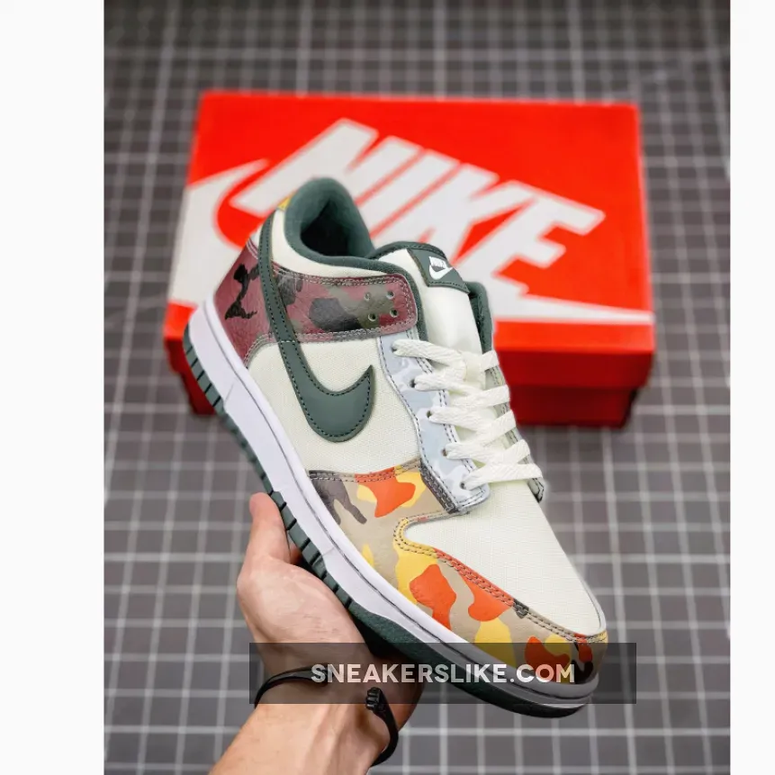 Nike Dunk Low SE 'Multi-Camo' Sail/Vintage Green-Total Orange-White - camo low dunks