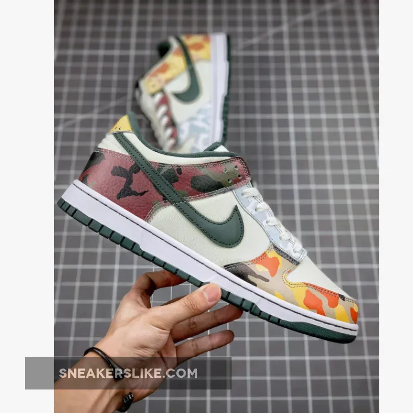 Nike Dunk Low SE 'Multi-Camo' Sail/Vintage Green-Total Orange-White - camo low dunks