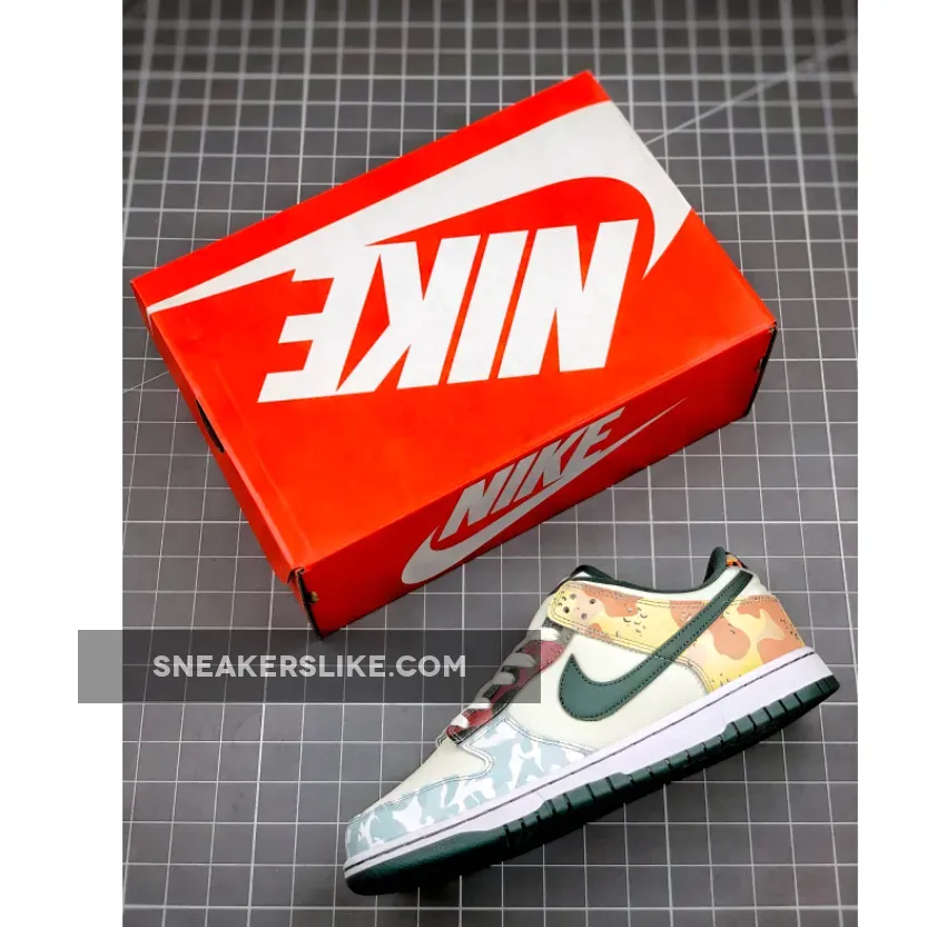 Nike Dunk Low SE 'Multi-Camo' Sail/Vintage Green-Total Orange-White - camo low dunks