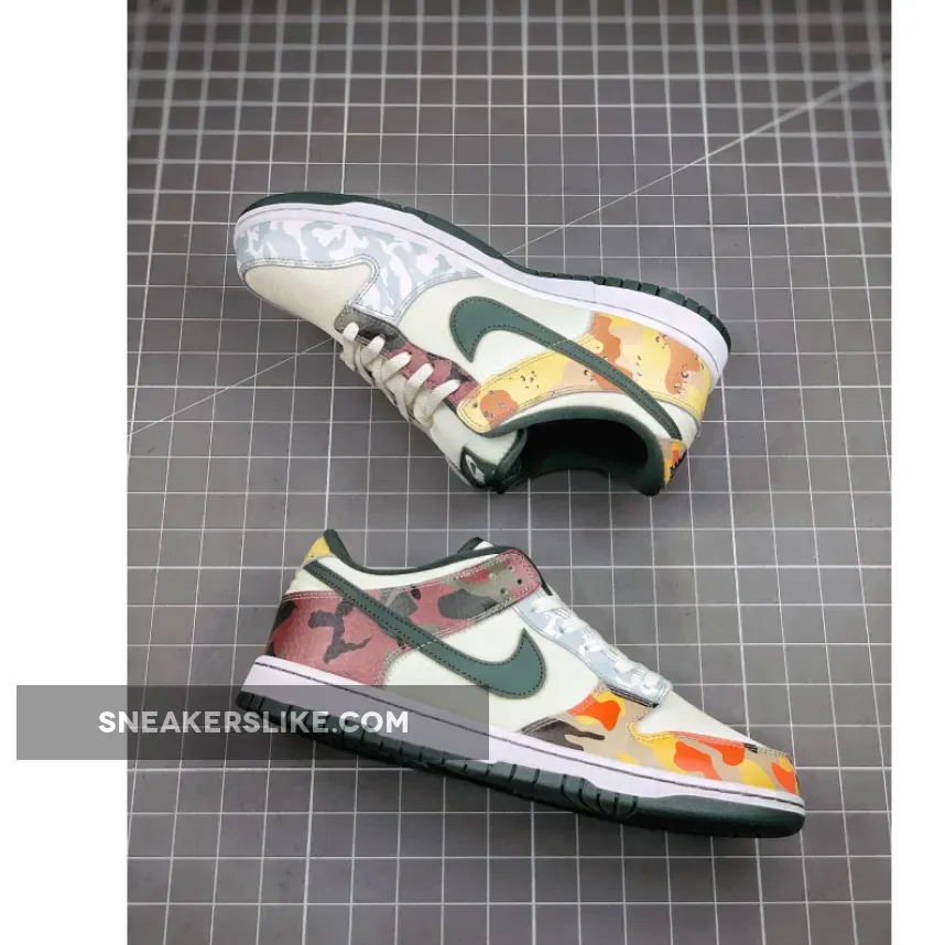 Nike Dunk Low SE 'Multi-Camo' Sail/Vintage Green-Total Orange-White - camo low dunks