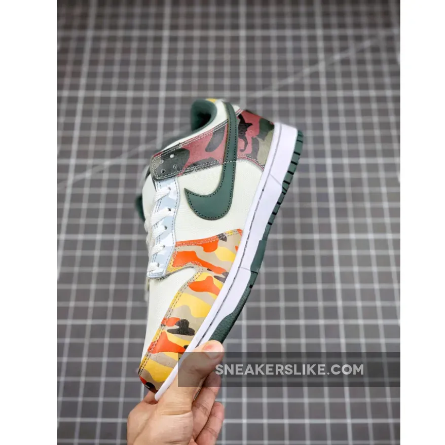 Nike Dunk Low SE 'Multi-Camo' Sail/Vintage Green-Total Orange-White - camo low dunks