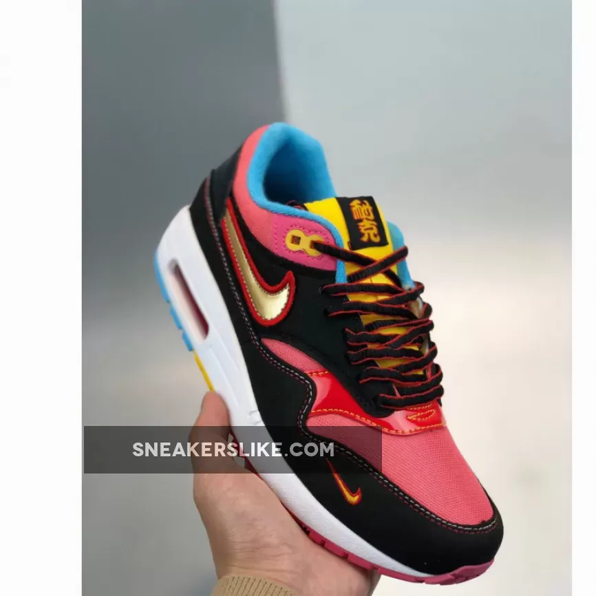 Nike Air Max 1 'CNY' Light Smoke Grey/Black-Laser Blue-University Gold / nike air max 1 cny