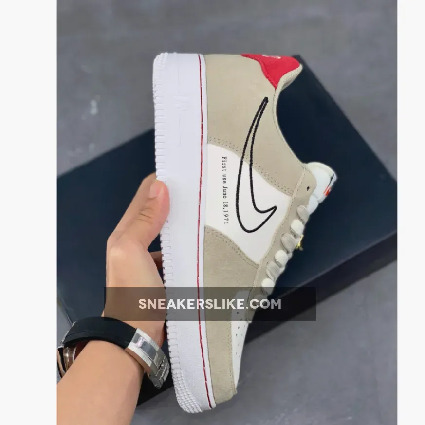 Nike Air Force 1 Low 'First Use' Light Stone/Black-Sail-University Red #nike af1 first use