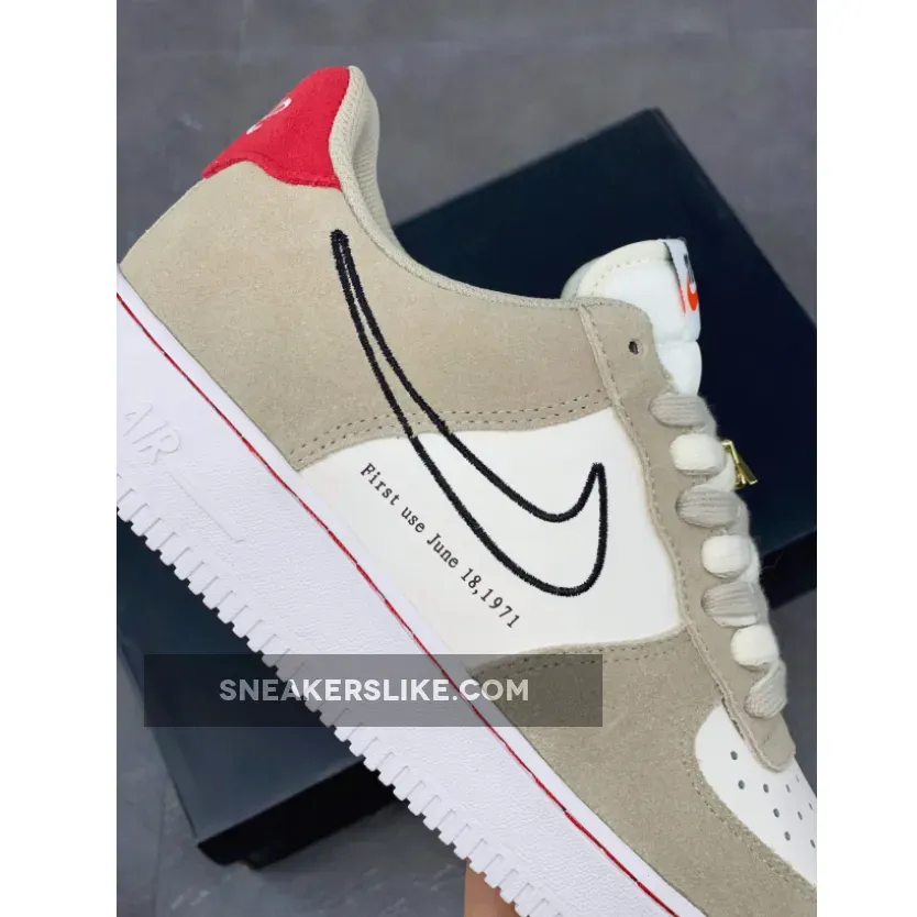 Nike Air Force 1 Low 'First Use' Light Stone/Black-Sail-University Red #nike af1 first use