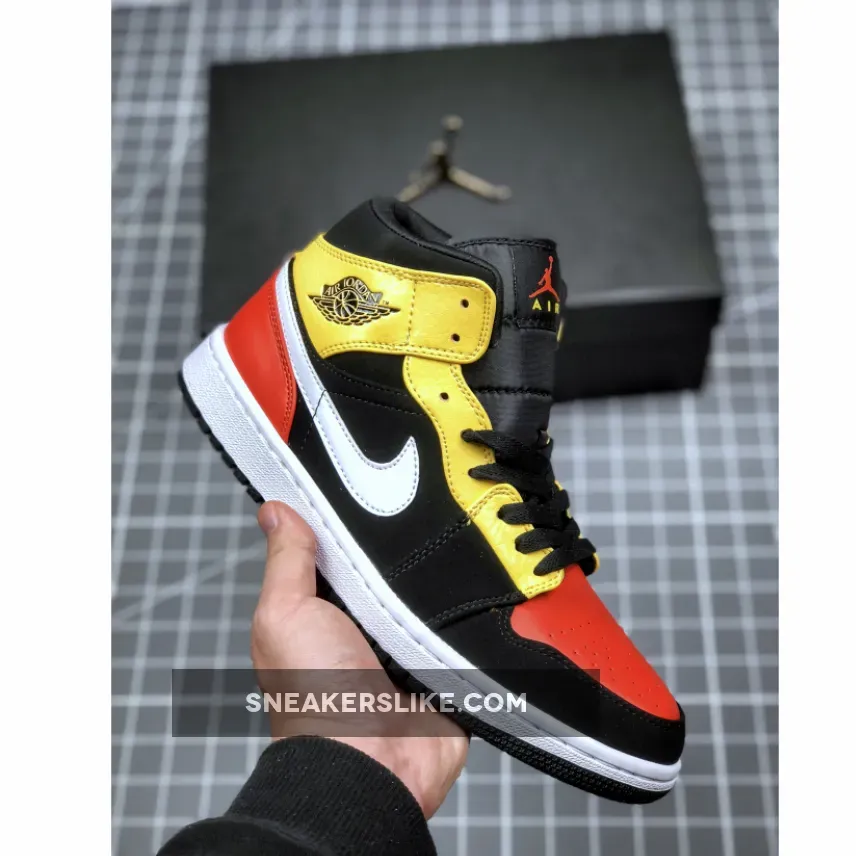 Jordan 1 Mid Black Amarillo Orange 852542-087 / air jordan amarillo