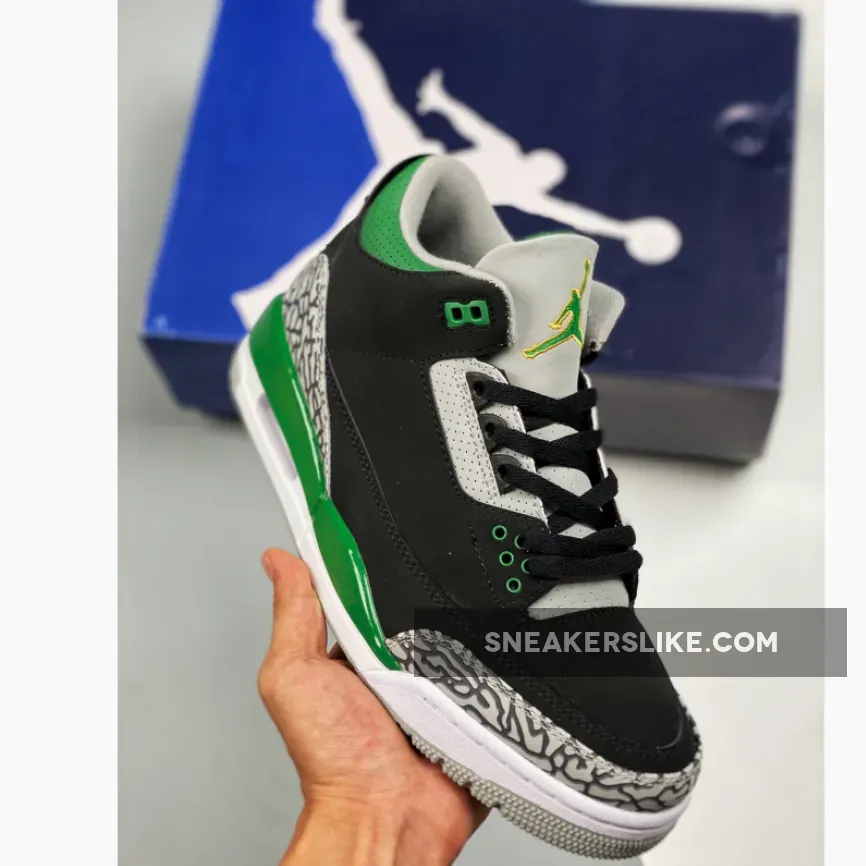 Air Jordan 3 Black/Pine Green/Cement Grey-White #goat pine green 3s